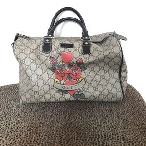 GUCCI GG Plus Monogram Tattoo Heart Joy Boston Bag